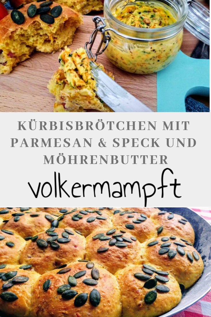 Kürbisbrötchen mit Parmesan & Speck und Möhrenbutter
