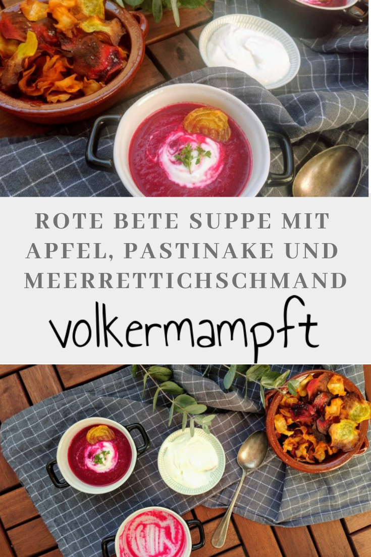 Rote Bete Suppe mit Apfel, Pastinake und Meerrettichschmand
