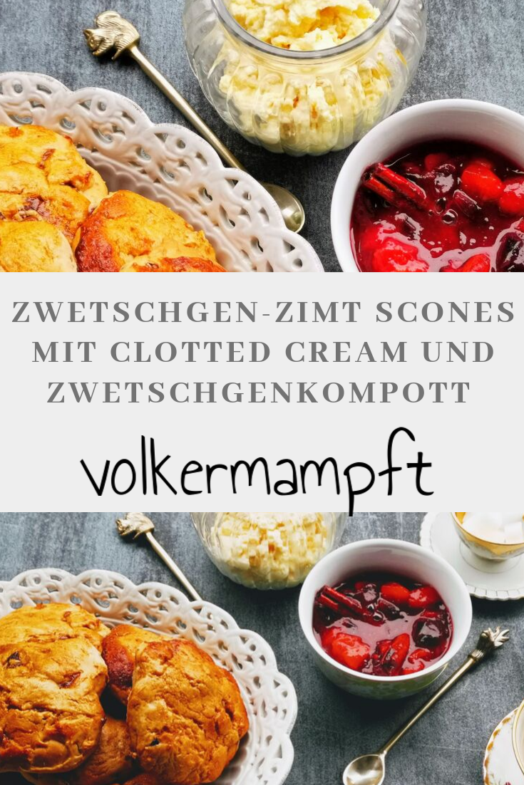 Pinterest Zwetschgen-Zimt Scones mit Clotted Cream und Zwetschgenkompott