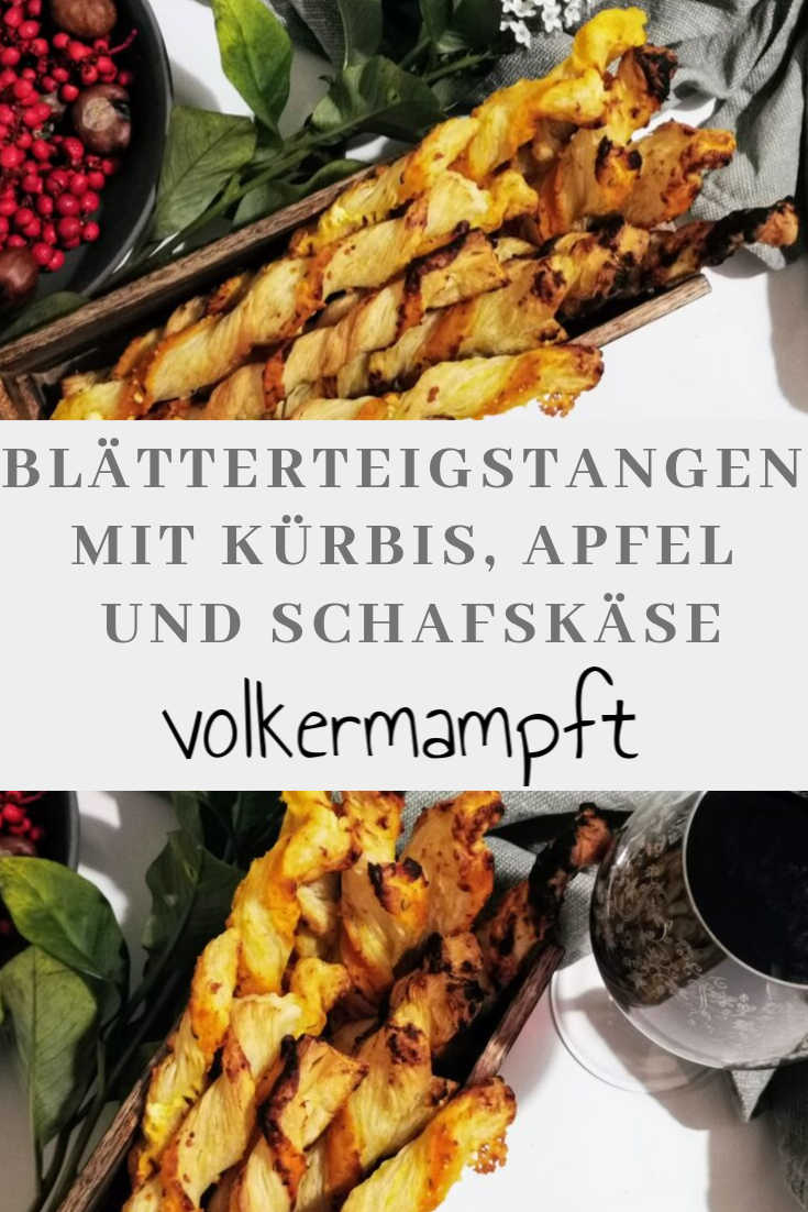 Pinterest Blätterteigstangen mit Kürbis, Apfel und Schafskäse