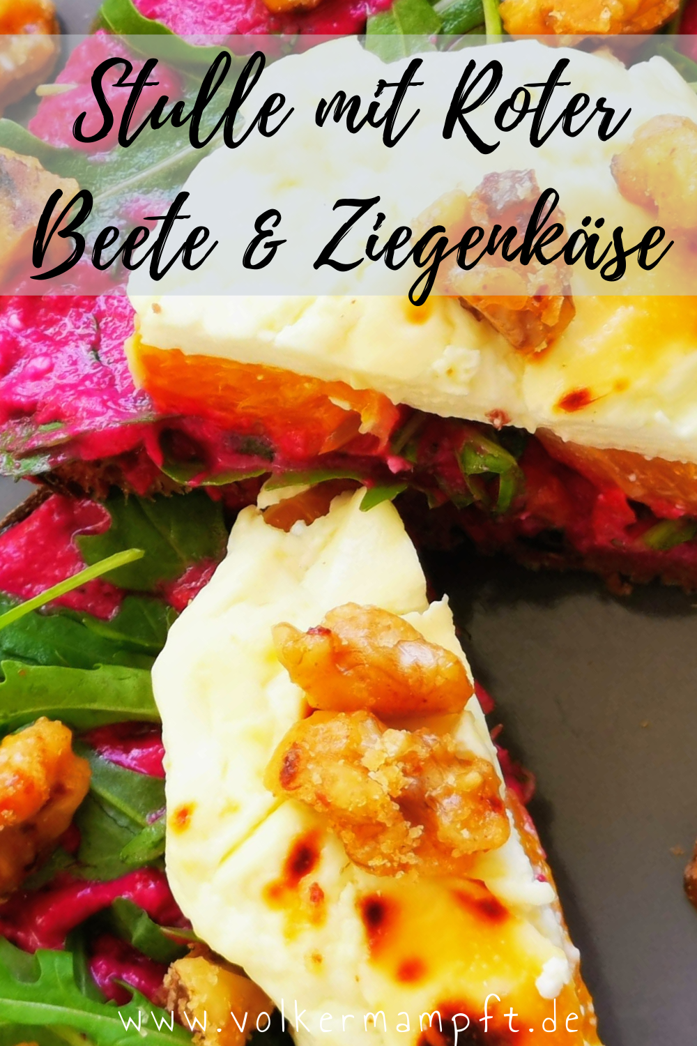 Pintererst - Orientalische Stulle mit Rote Beete Hummus, Ziegenkäse und Walnüssen 